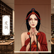 New Chinese style tea room background printing opera Peking opera Huadan dining bamboo curtain curtain maid beauty hanging painting door curtain