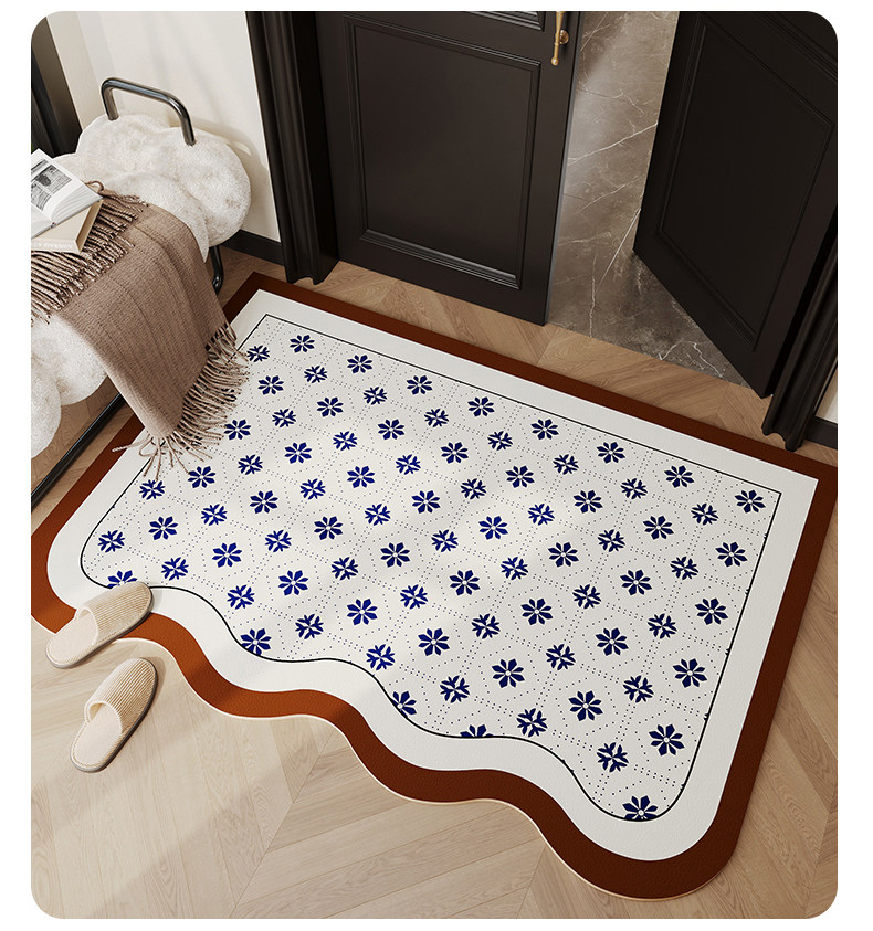 High-end luxury entrance floor mat, leather, easy to clean, non-slip, vintage-style, unique-shaped doormat wholesale