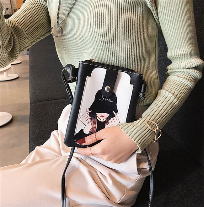 Túi điện thoại di động mùa hè nữ túi đeo chéo cổ túi điện thoại di động In Hàn Quốc hoạt hình dây kéo đồng xu ví túi mini phù hợp - Túi điện thoại