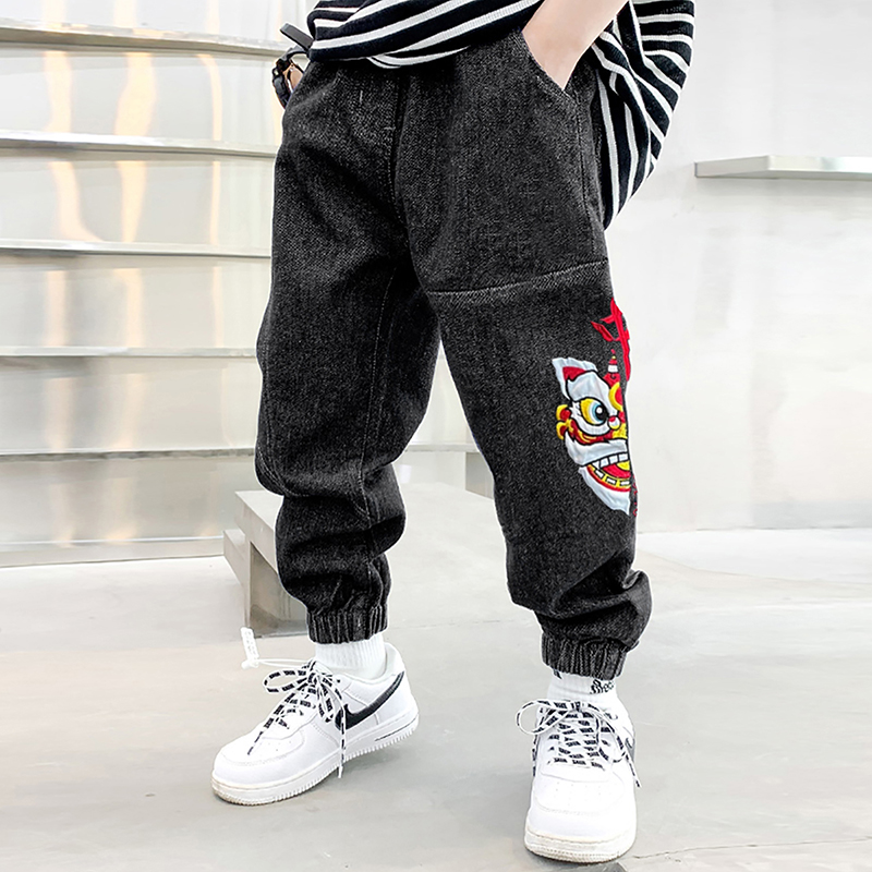 Boys' Pants Spring and Autumn 2022 New Black Little Boy Spring Fried Street Kids Jeans Trendy Handsome and Fashionable