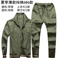 Зеленый тонкий хлопковый комплект, штаны, свободный прямой крой