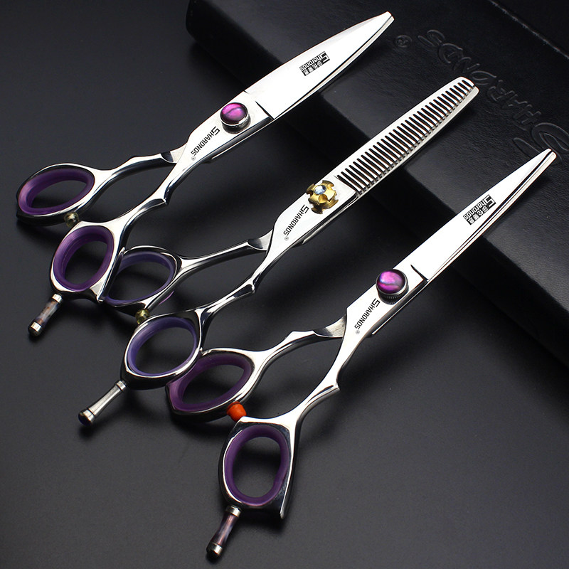 Hairdressing scissors 6 inch hair stylist special non-slip handle flat cut seamless tooth cut fat cut slip cut willow leaf scissors