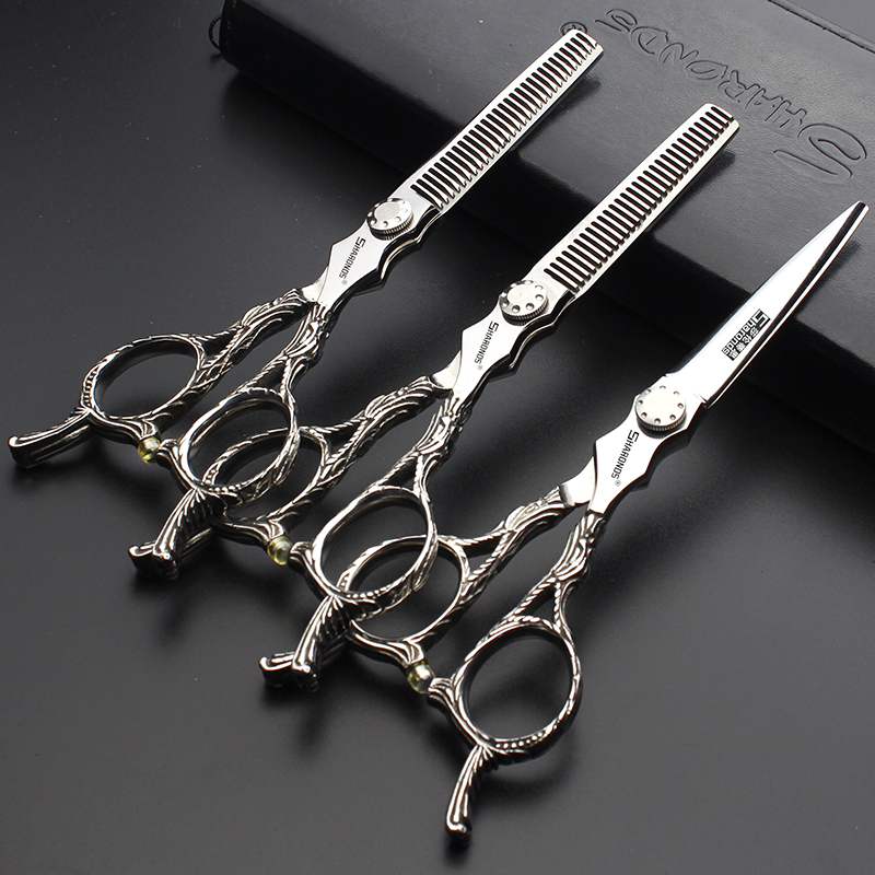 Professional hair salon hair stylist hairdressing tool personality 6 inch dragon beard flat cut seamless tooth scissors hairdressing knife scissors set