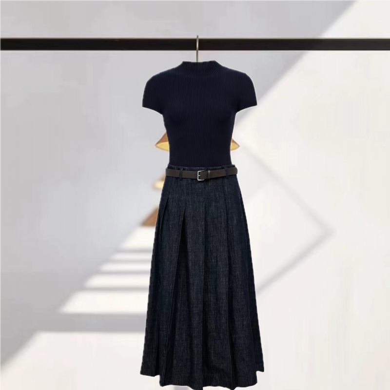 Hot-Selling Main Recommendation: 2026 Autumn New Style Women's Dress with Belt, Half-High Collar, Short Sleeves, and Long Skirt Hot-Selling Main Recommendation: 2026 Autumn New Style Women's Dress with Belt, Half-High Collar, Short Sleeves, and Long Skirt