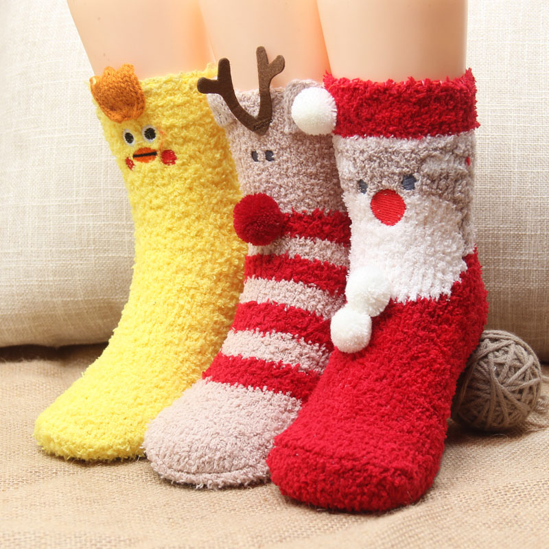 Children's Coral Velvet Christmas Socks, Warm Autumn and Winter Thickened Socks for Boys and Girls, Baby Mid-Length Sleep Floor Socks