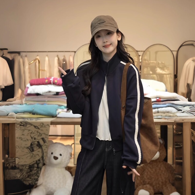 【Min Xiao Yi】Nice Blue Island 25 Early Autumn New Versatile Slimming Top Trendy Brand Women's Sports Jacket