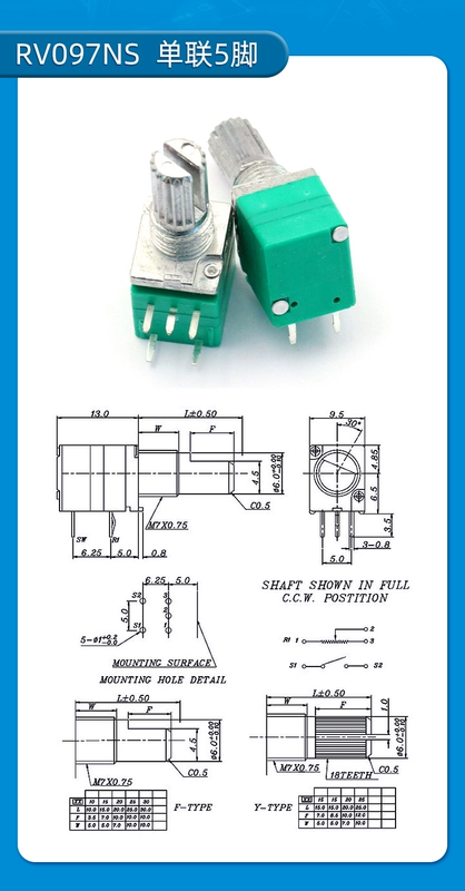 RK097NS đơn đôi chiết áp nhỏ loa âm thanh âm lượng bộ khuếch đại B5K/10K/20K/50K/100K chiết áp công nghiệp chiết áp alps