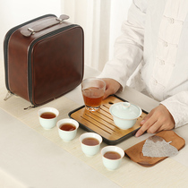 Blue Glazed Kongfu Tea Furniture Portable Bag Chinese Kilo Ceramic On-board Outdoor Travel Suit Custom Gift Logo