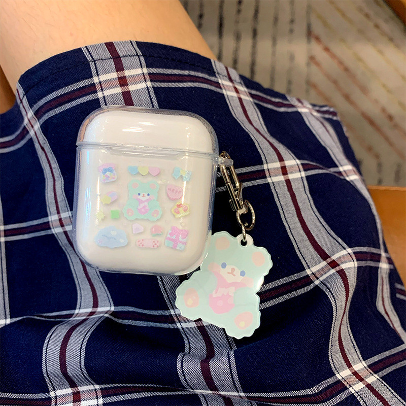 Naughty Cute Cartoon Small Bear Airpods Protective Casing Airpodspro Protective Shell Apple 2 Generation Silicone Gel Wireless Bluetooth Headphones Airpods Second-generation Transparent 3 Generations Soft Cover P
