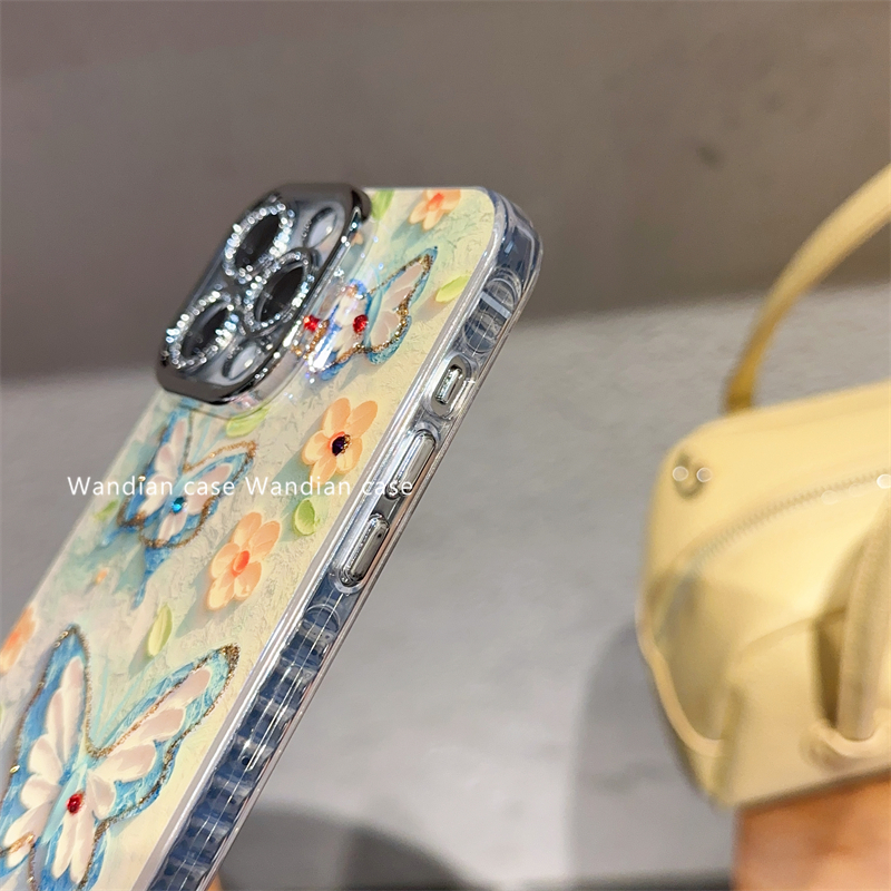 Ins Blue Water Diamond Butterfly convient à l'étui de téléphone 15Pro Max, à la chaîne de bracelet iPhone 13, à 16 nouveaux modèles, 12_voghion.com