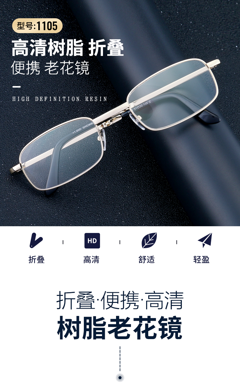 宝岛眼镜旗下 索柏 男女可折叠超轻防蓝光老花镜 图1