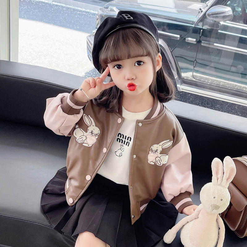 Girl Leather Coat Jacket Autumn Clothing 2023 New Ocean Gas Spring Autumn Children's Blouse Trendy Baby Fall Locomotive Jacket-Taobao