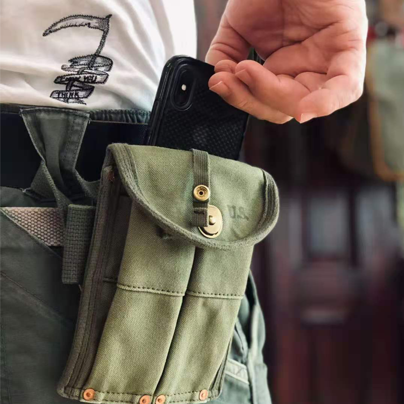 Harley Indian Motorcycle Rider Ride Vintage Bullet Clip Bag Belt Pack Army Green Canvas Mobile Phone Bag Don't Waist Bag