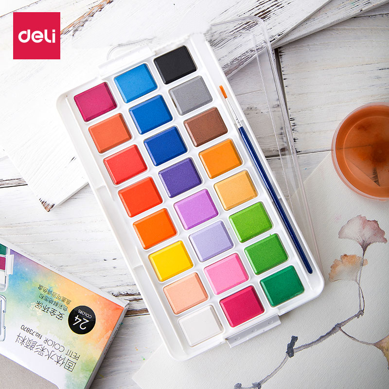 Deli solid watercolor paint set Art professional students with painting tool set Beginner gouache paint box Portable children's painting tools Hand-painted watercolor 73868 getting better and better