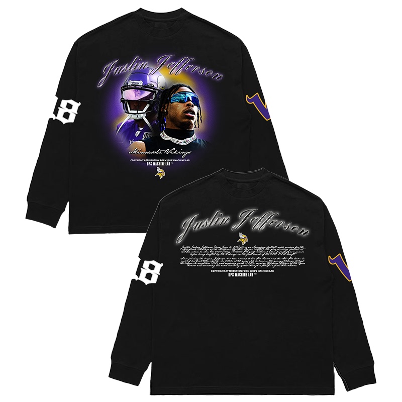 Dps "External Collection" American Football Retro Portrait Print Long Sleeve T-Shirt Obj Heavyweight Small Neckline