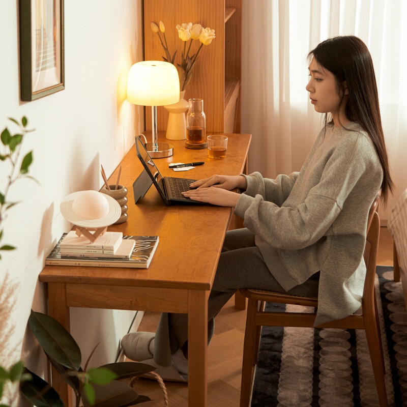 Cherry Wood Narrow Table Solid Wood Desk Computer Desk Vanity Table Bedroom Home Nordic Small Apartment Rectangular Japanese Style