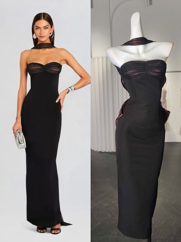 Cb's Unique Strapless Dress Is Sexy, Backless, Slim-Fitting, Bodycon, Bridesmaid Evening Gown, Party Bow, Niche Design