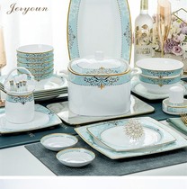 European ceramic chopsticks Chinese bowl combination High-end dish set Household Jingdezhen bone China tableware set