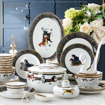 JERYOUN dish set Household Jingdezhen love BONE China Ma Shi tableware European luxury 72 head dish set