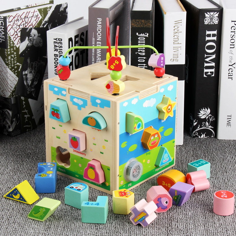 Children Geometric Shapes Pairing Building Blocks Honey Peach Essence Raja Waterfall Piston Toy Intelligence Box 3 Year Old Boy 