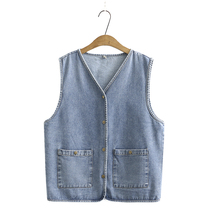 Mother denim vest V-neck sleeveless spring and autumn solid color cotton loose plus size middle-aged and elderly granny vest female