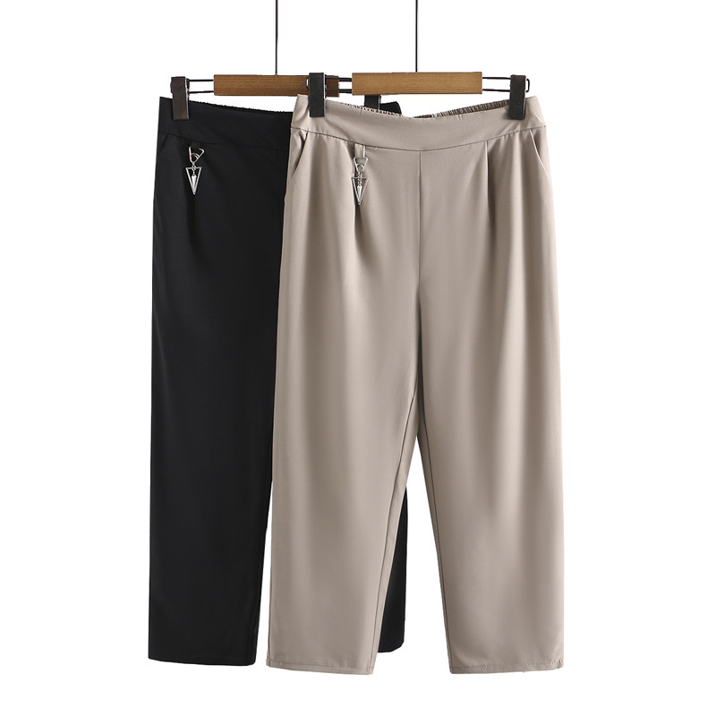 Mother's nine-point pants autumn clothes straight solid color pants elastic middle-aged and elderly mother-in-law loose spring and autumn casual pants