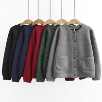 Mothers spring and autumn cotton jacket diamond plaid round neck loose plus fat plus size female elderly grandmothers outfit