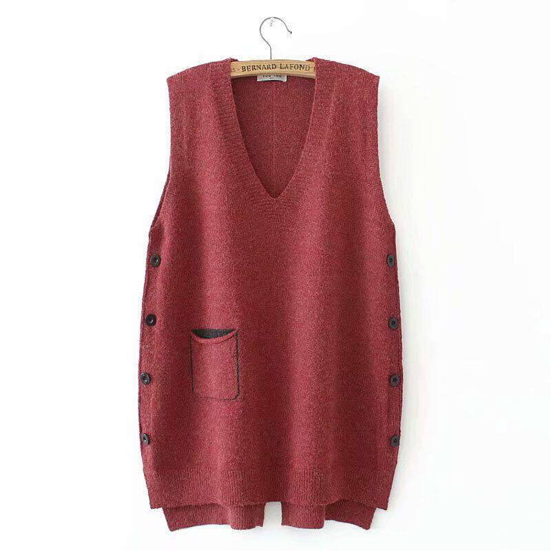 Fat Mom Marathon Sweater Spring Autumn V-collar knitting pocket pure sleeveless weight plus large number of old age shoulders