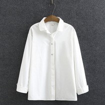Middle-aged and elderly white shirt womens dark buckle solid color loose cotton plus fat plus size mothers autumn shirt top