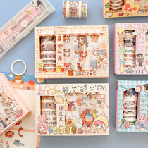 Net Red Hand Tent Sticker Tape Combination and Paper Packaged Season stickers Cartoners Cute Printed Jane Joins Little Fresher Teenage Girl Hearts DIY Handbills Decorate Collage Material Great Gift Bags