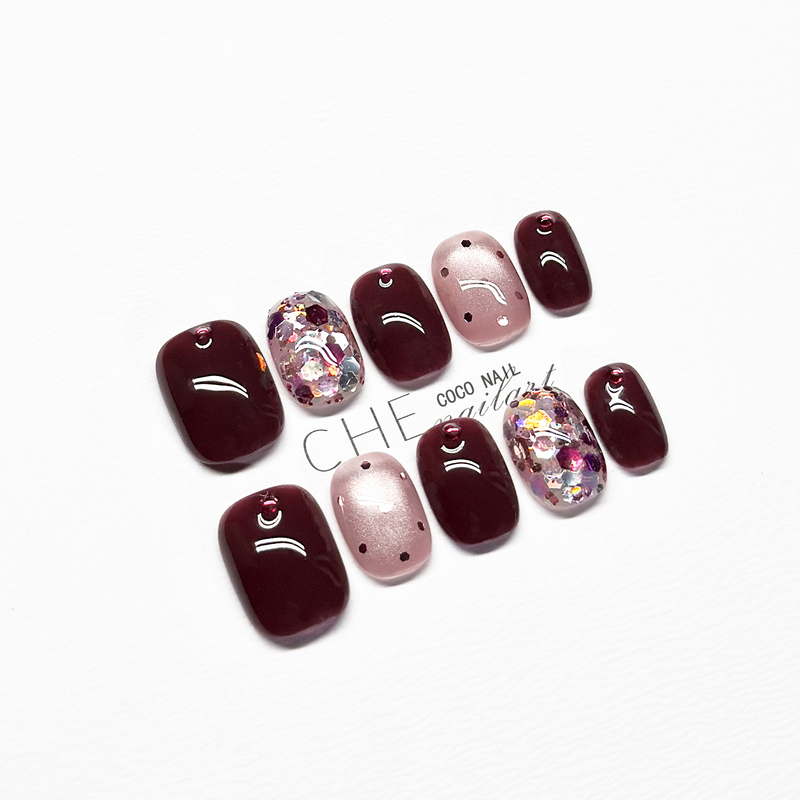2026 New Handmade Manicure Press-On Nails Korean Retro Plum Color Simple ins Short Style High-End Whitening Effect 882