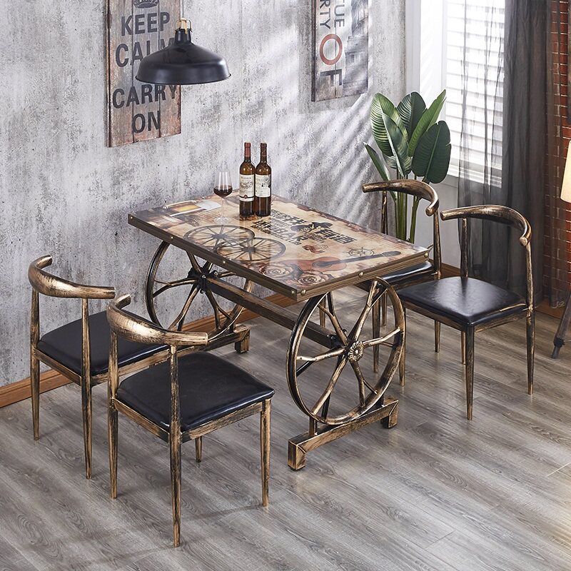 Retro Industrial Wind Breakfast Noodle Restaurant Fast Food Table Commercial Catering Barbecue Snack Hotel Milk Tea Shop Table And Chairs Combination-Taobao