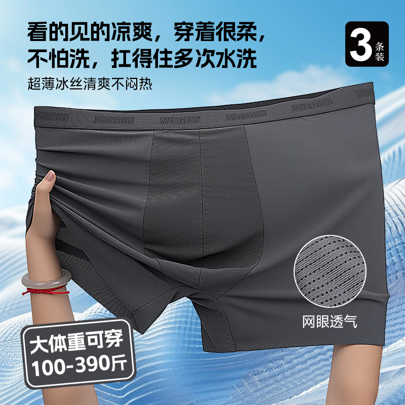 Plus Size Men's Underwear, Ice Silk Mesh, Deep Crotch, Loose Fit, Thin Summer Style, Extra Large for Big and Tall Men