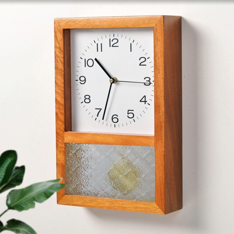Japanese-Style Retro Solid Wood Clock for Home Living Room Square Table Clock Silent Wall Clock Nordic Desktop Ornament Swing Clock