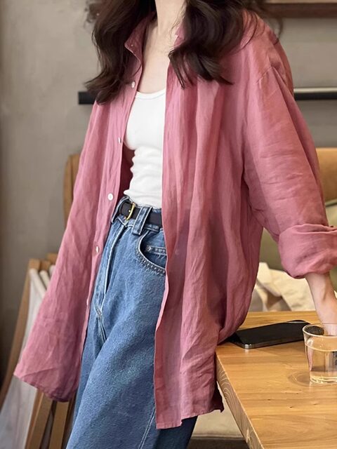 Klein Blue Polo Collar Sun Protection Shirt Jacket for Women, Summer Style, Loose Shirt, Hong Kong Style, Unique and Beautiful Top