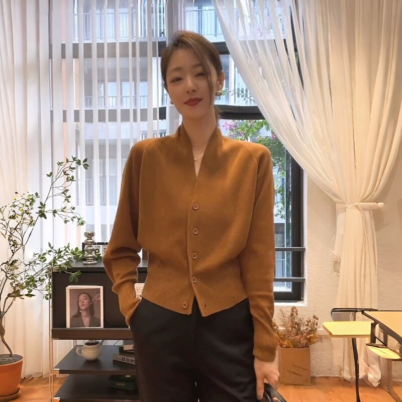 Highly Stylish V-Neck Short Knitted Cardigan for Women, Autumn and Winter French Old Money Style Sweater Jacket, Inner Layer Top