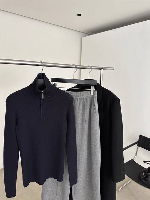 Old money style half-zip high-neck knitted bottoming shirt for women in autumn and winter, lapel sweater with high-end slimming top