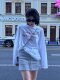 American retro distressed letter printed long-sleeved T-shirt for women summer thin sun protection cover-up tulle loose top