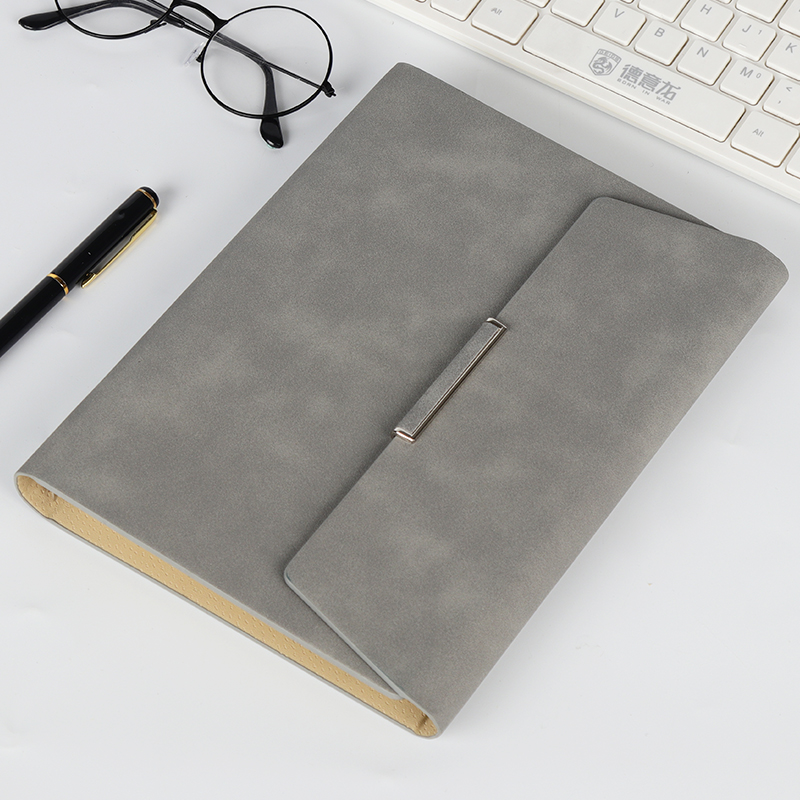 Leather notebook loose-leaf three-fold buckle A5 work meeting record book business office custom logo notepad B5 lettering simple gift boxed diary 6-hole removable replacement inner core