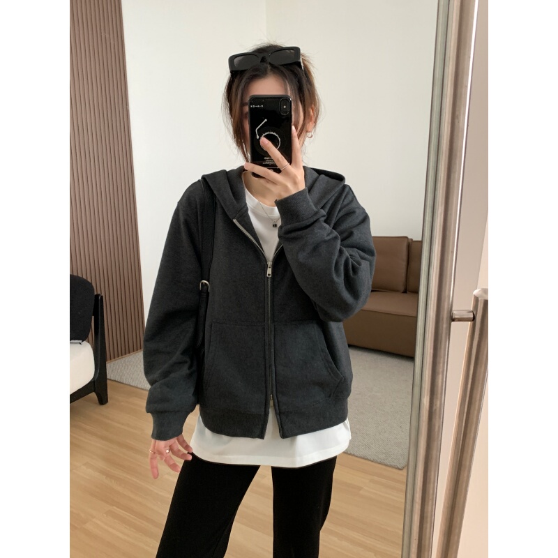 Jmhh【Buling】A Must-Have Item for Everyone: Women's Hooded Double-Zip Sweatshirt, Loose Fit, Slimming Cardigan Jacket for Spring and Autumn