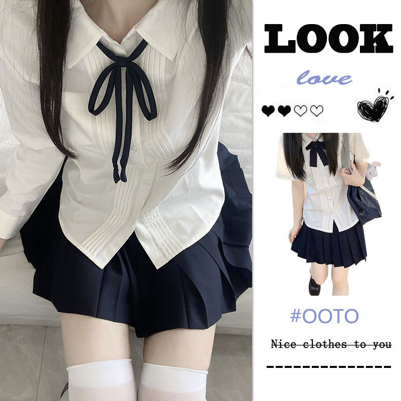 Original organ fold shirt short sleeve jk uniform female base white shirt daily coat