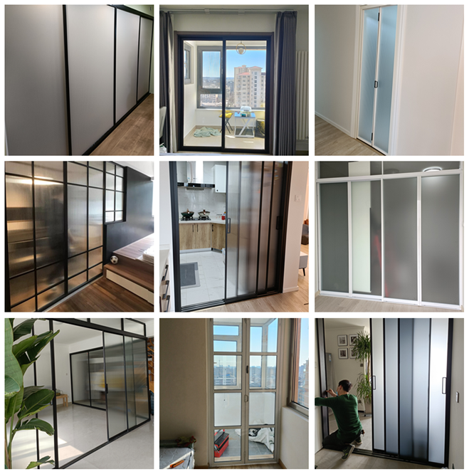 Kitchen hanging rail sliding door custom extremely narrow long rainbow glass door bathroom folding door titanium magnesium alloy sliding door partition
