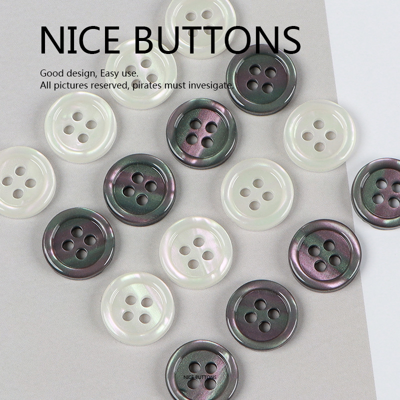 11mm Pearlescent White Resin Shirt Buttons for Spring and Summer Chiffon Shirts, Polo Shirts, Collar Imitation Shell Small Buttons