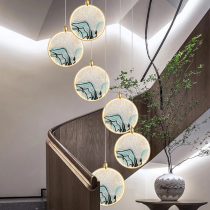 (Mountain River)New Chinese enamel color stair chandelier Restaurant Tea room loft empty living room Villa jump layer long lamp