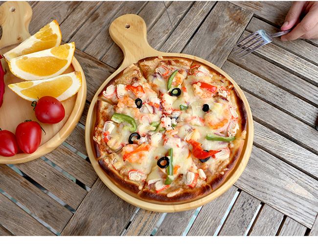 Pizza Tròn Pizza Đĩa gỗ Đĩa gỗ 68912 Inch Khay Bánh mỳ Nướng Khay gỗ - Tấm