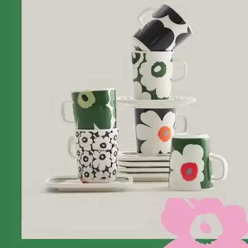 Новый 2024 Spring Marimekko Unikko60 Anniversary Green, оранжево -зеленый зеленый белый марк.