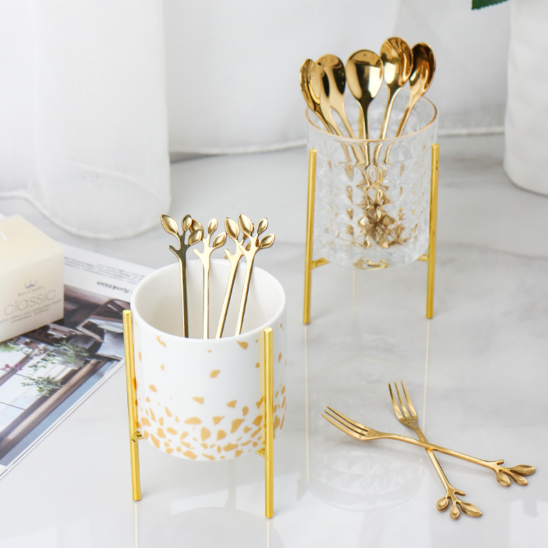 European - style key-2 luxury fruit fork suit creative household ceramics receive tank stainless steel fruit leaves the fork fork