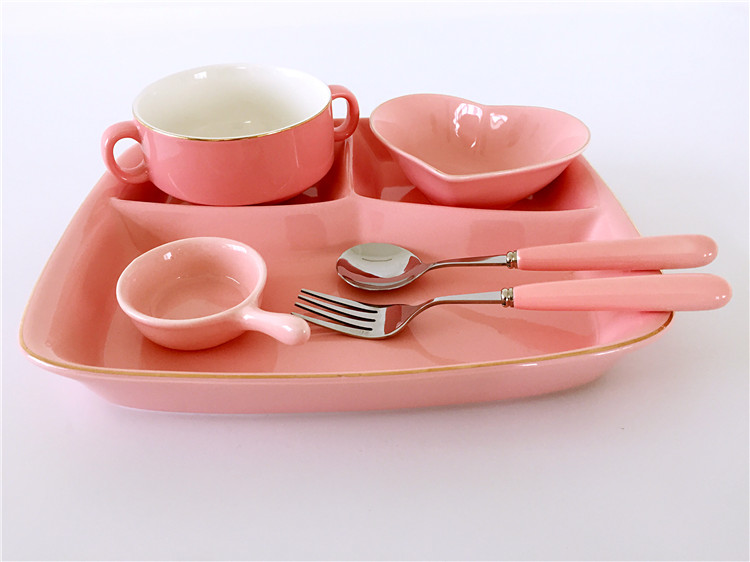 Ceramic frame plates children tableware breakfast tray sets students FanPan home three separate plate of western - style food plate