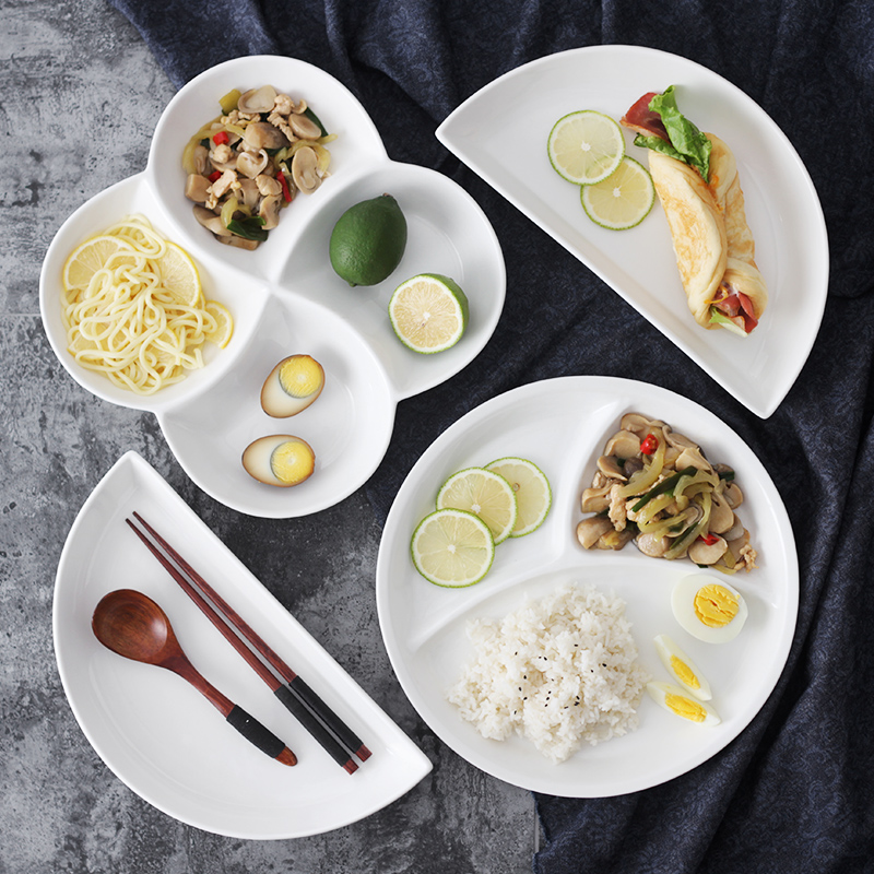 Contracted white ceramic dinning plate home three or four points dish dish dish fitness space plate