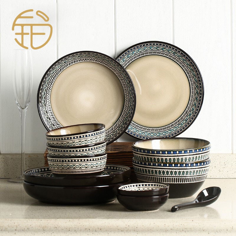 Daily Bowl Dish Suit Home Day Style Cutlery Sets Nordic Wind Creativity Bowls Pan American Retro Ritual Sensation Cutlery